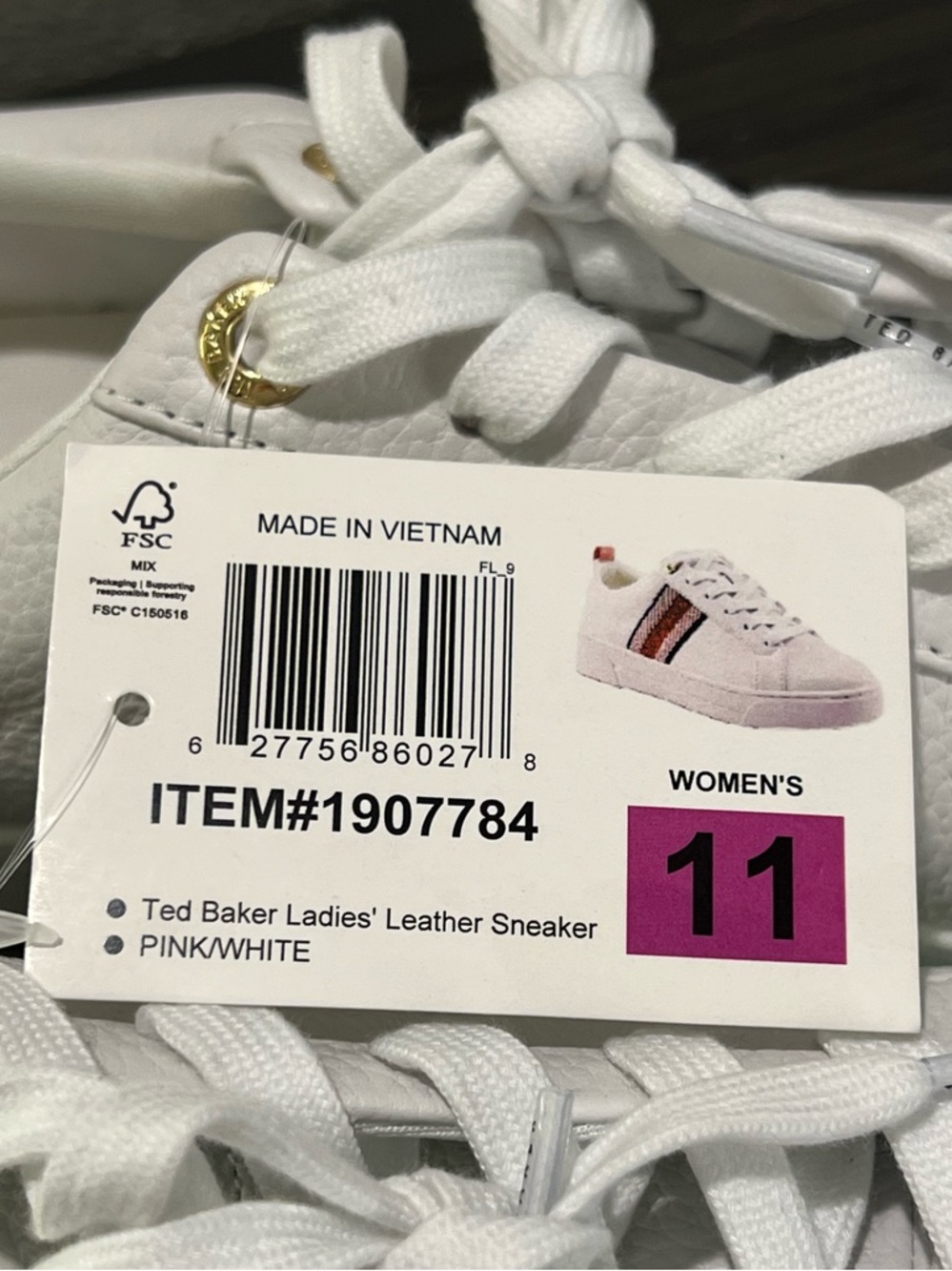 Ted Baker Leather Sneakers Women’s Size 11 White Pink Gold Stripe New Classic - Picture 6 of 9